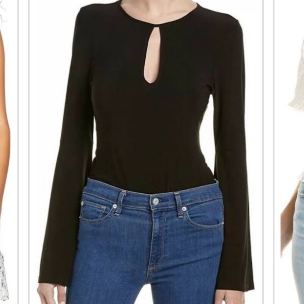 BCBGeneration Black keyhole bell sleeve bodysuit